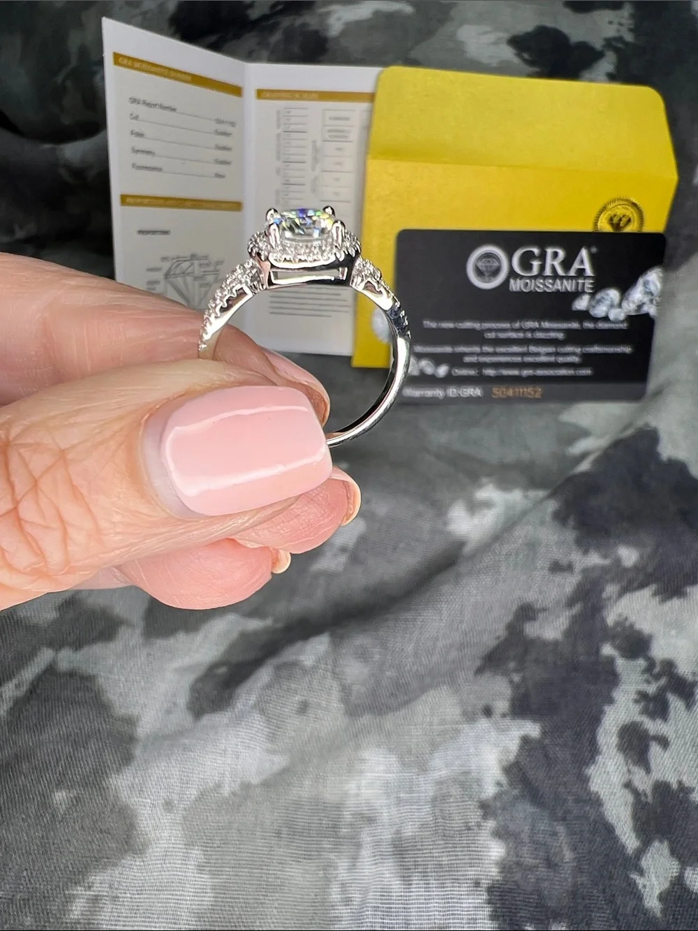 GRA Moissanite Halo Engagement Ring in White (Silver Tone)